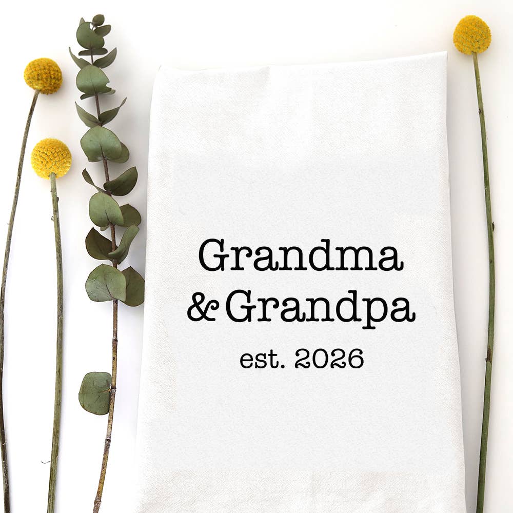 Grandma & Grandpa Est 2026 Tea Towel