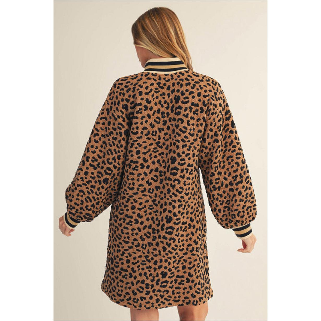 The Jordan Leopard Textured Rib Collar Dress