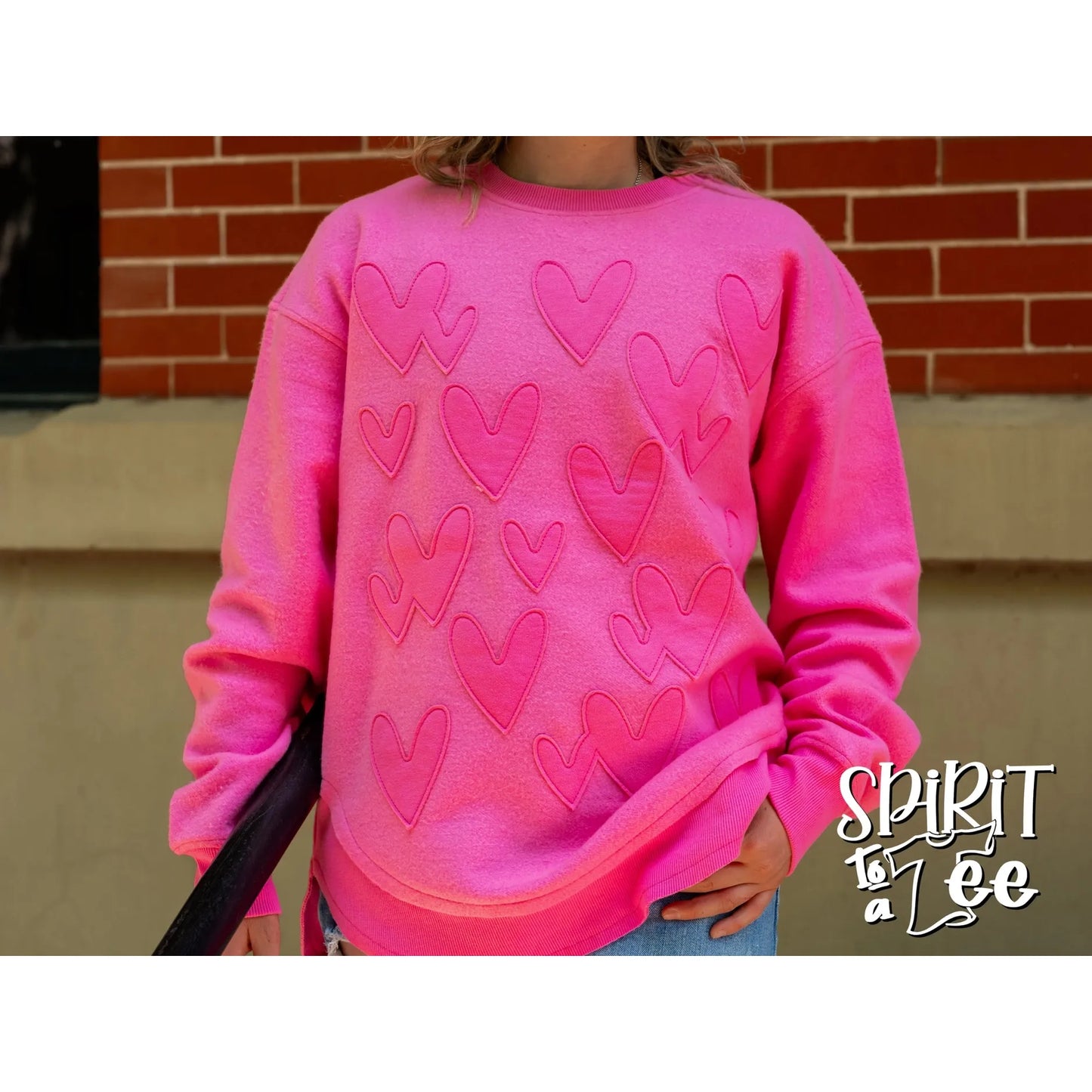 Pink Heart Appliqued Poncho Sweatshirt
