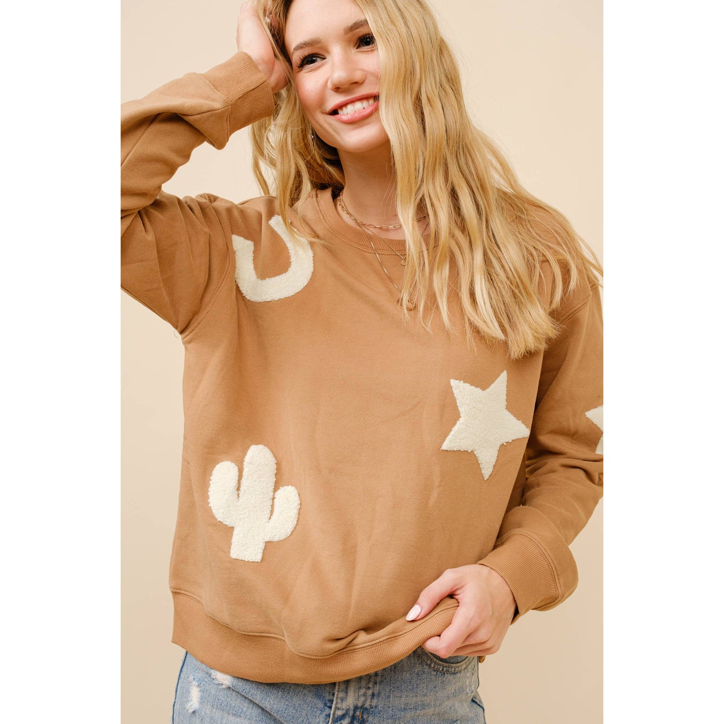 Western Textured Patchwork Sweatshirt