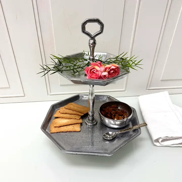 Silver 2-Tier Octagon Stand