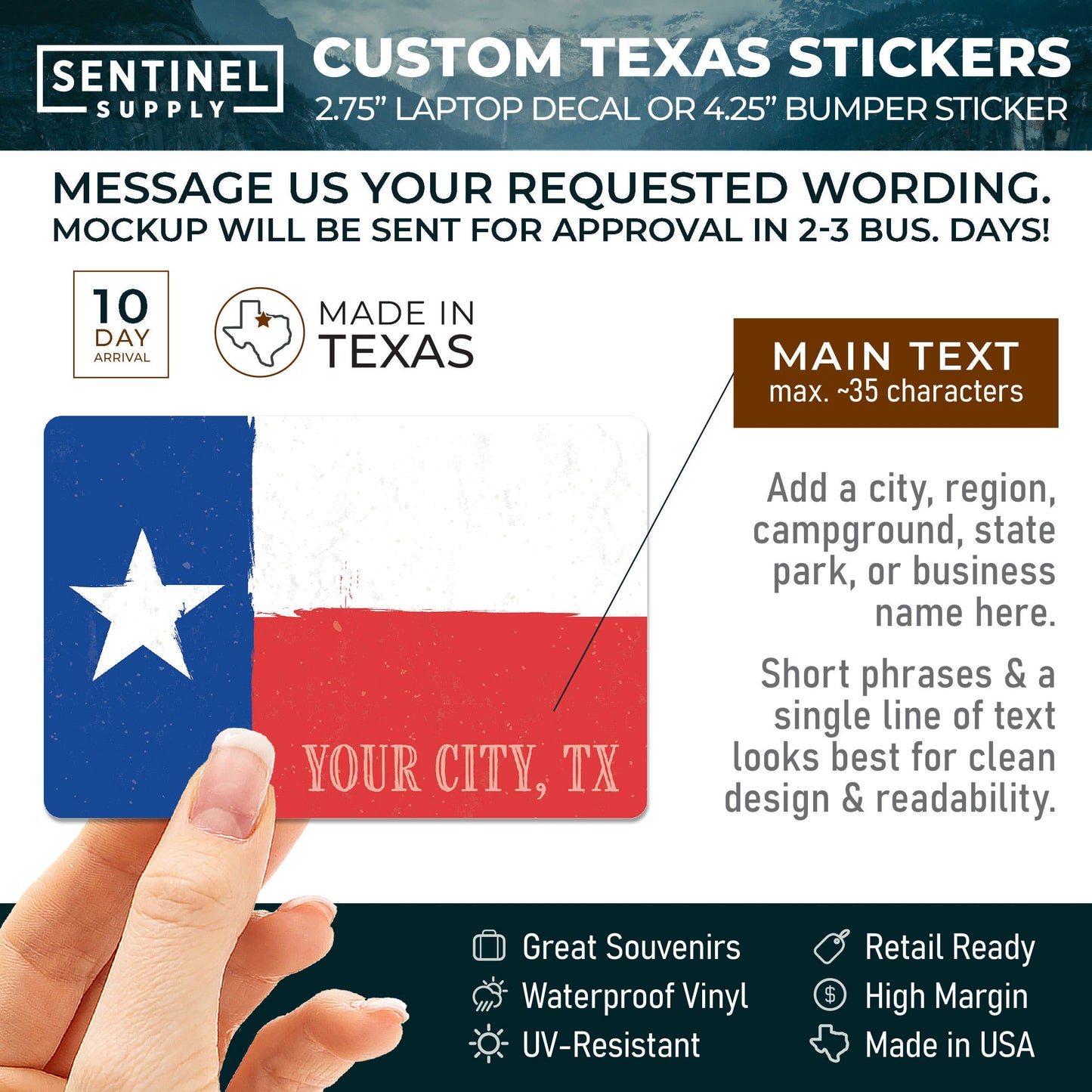 Custom Texas Flag Sticker - TX Name Drop Decal