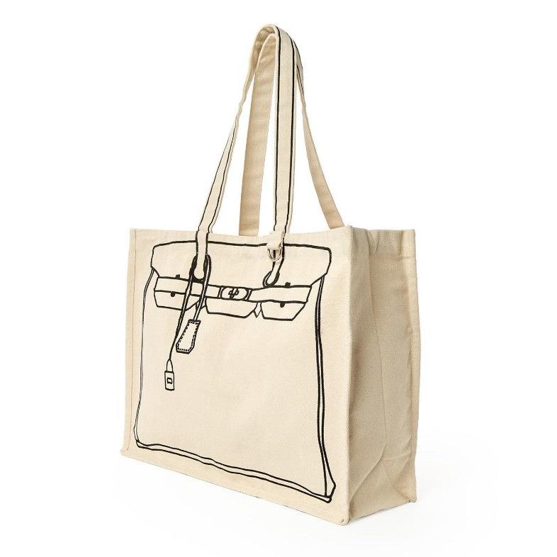 Tote de Luxe Cotton Canvas Tote with Sketch Bag Motif - Cotton Canvas