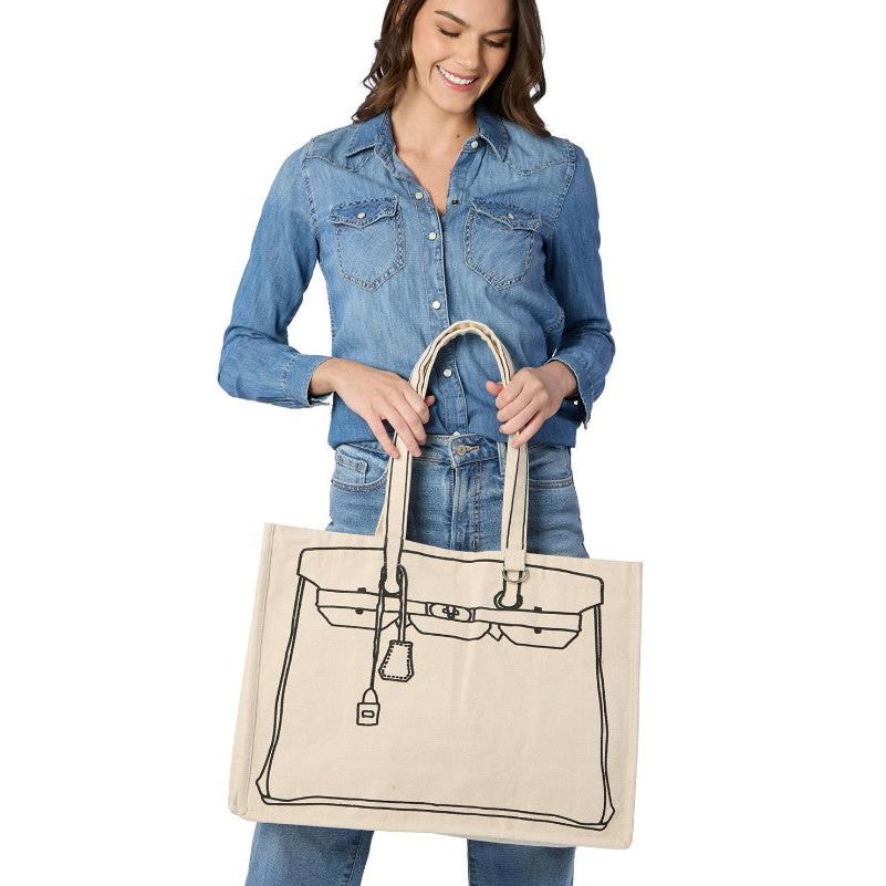 Tote de Luxe Cotton Canvas Tote with Sketch Bag Motif - Cotton Canvas