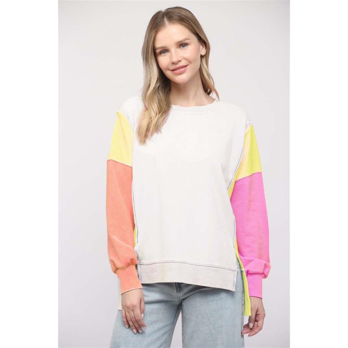Cream/Yellow/Orange Color Block Sweatshirt