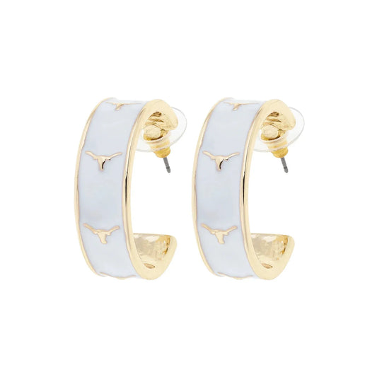 Texas Longhorns Enamel Logo Hoop Earrings in White/Shiny Gold