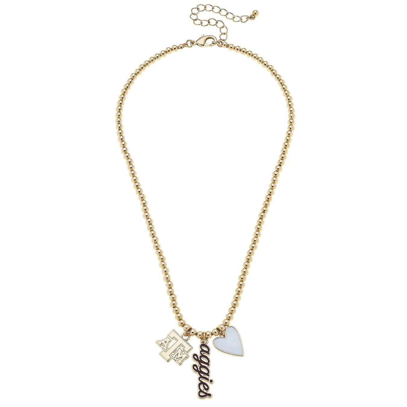 Texas A&M Aggies Ball Bead Charm Necklace in Shiny Gold