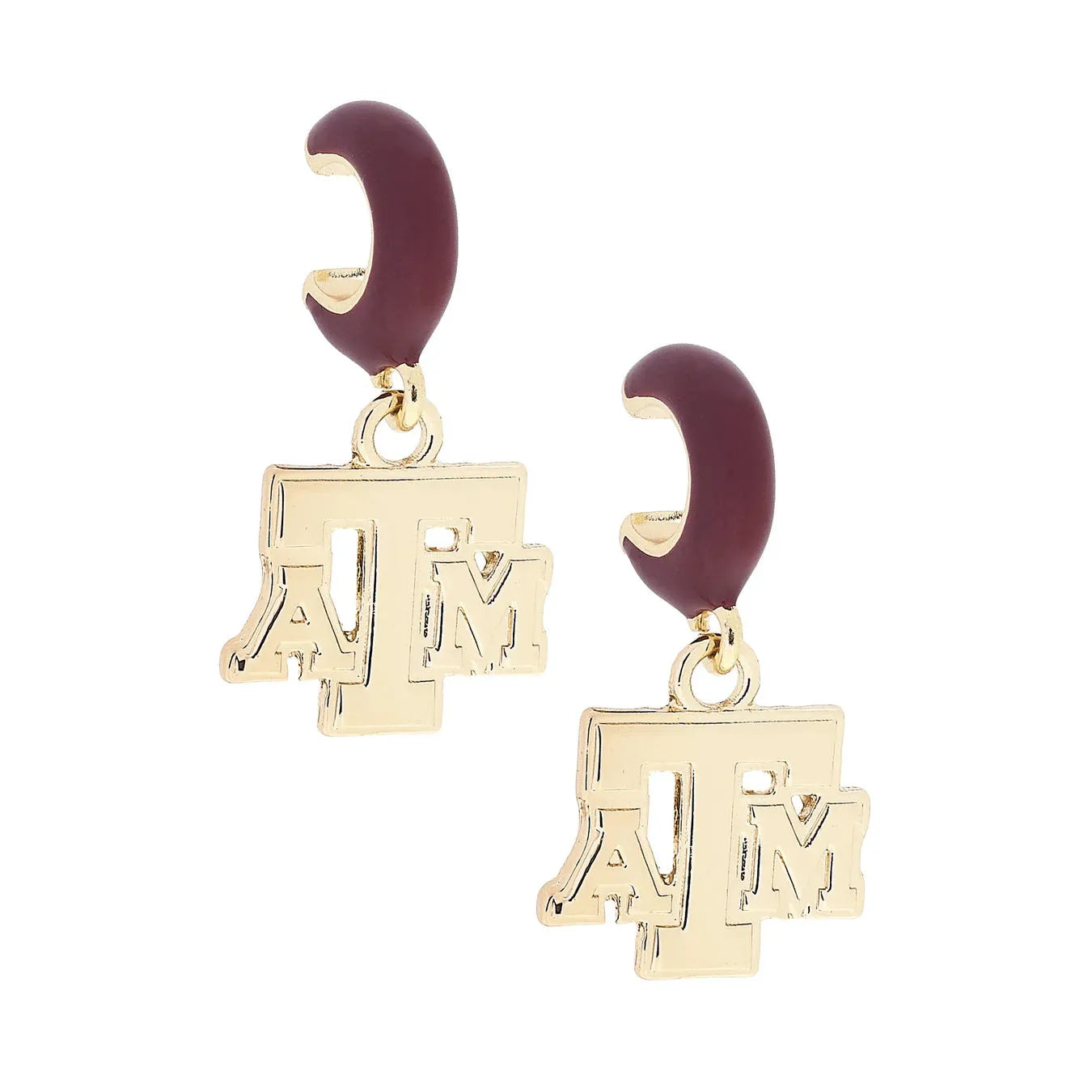 Texas A&M Aggies Logo Huggie Hoop Earrings in Maroon/Shiny Gold