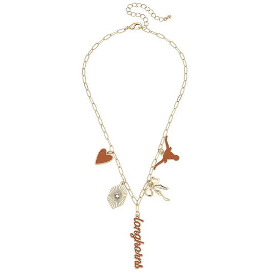 Texas Longhorns Paper Clip Charm Collector Necklace in Shiny Gold