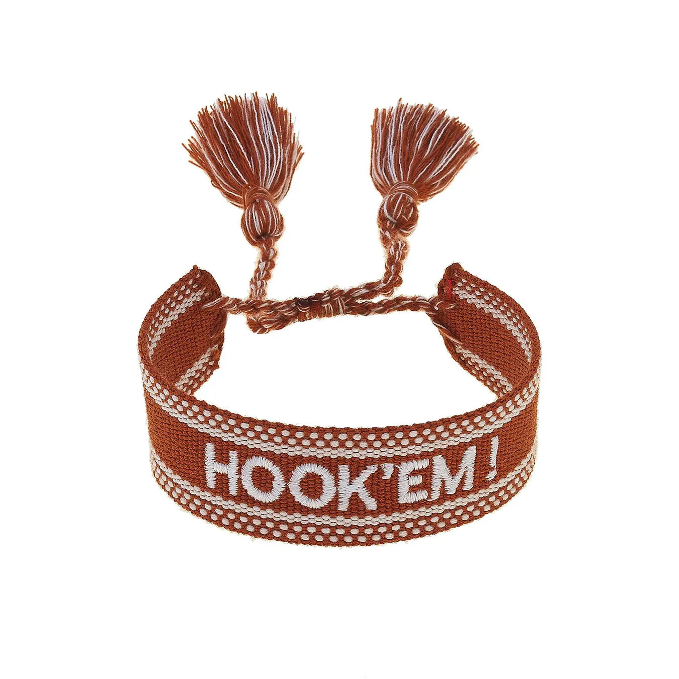 Texas Longhorns Woven Tassel Bracelet in Burnt Orange/White