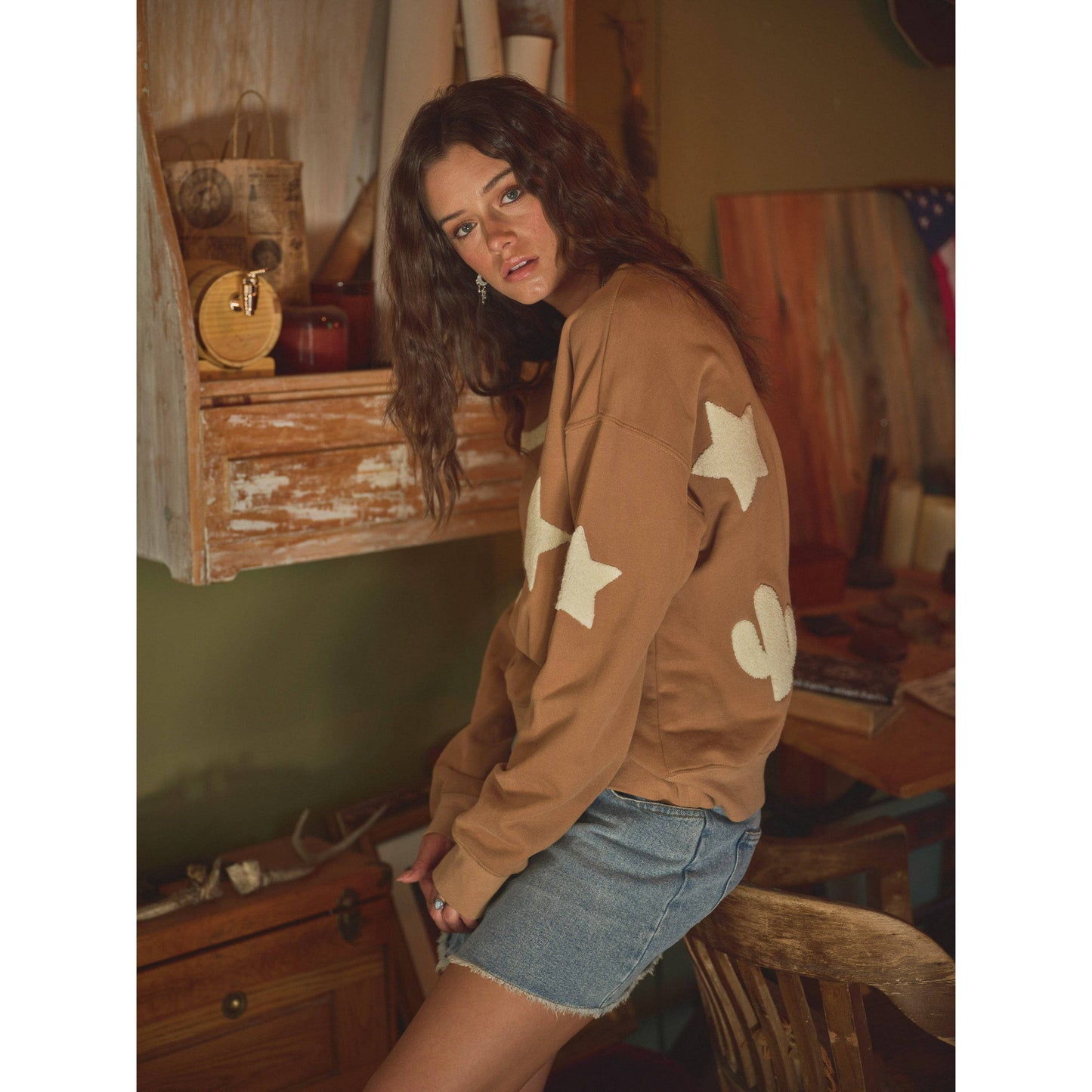 Western Textured Patchwork Sweatshirt