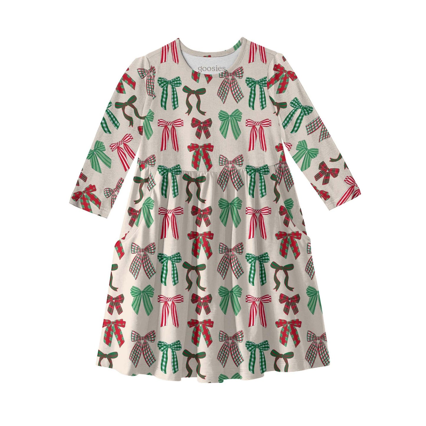 3/4 Sleeve Dress - Holiday Bows