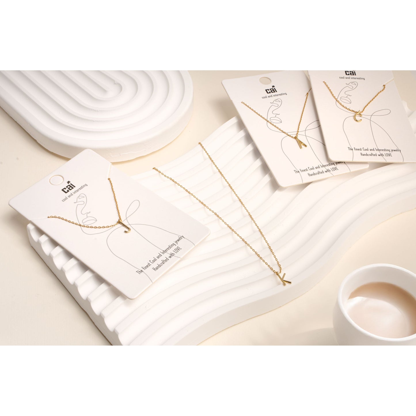 Gold mini letter initial necklace - O