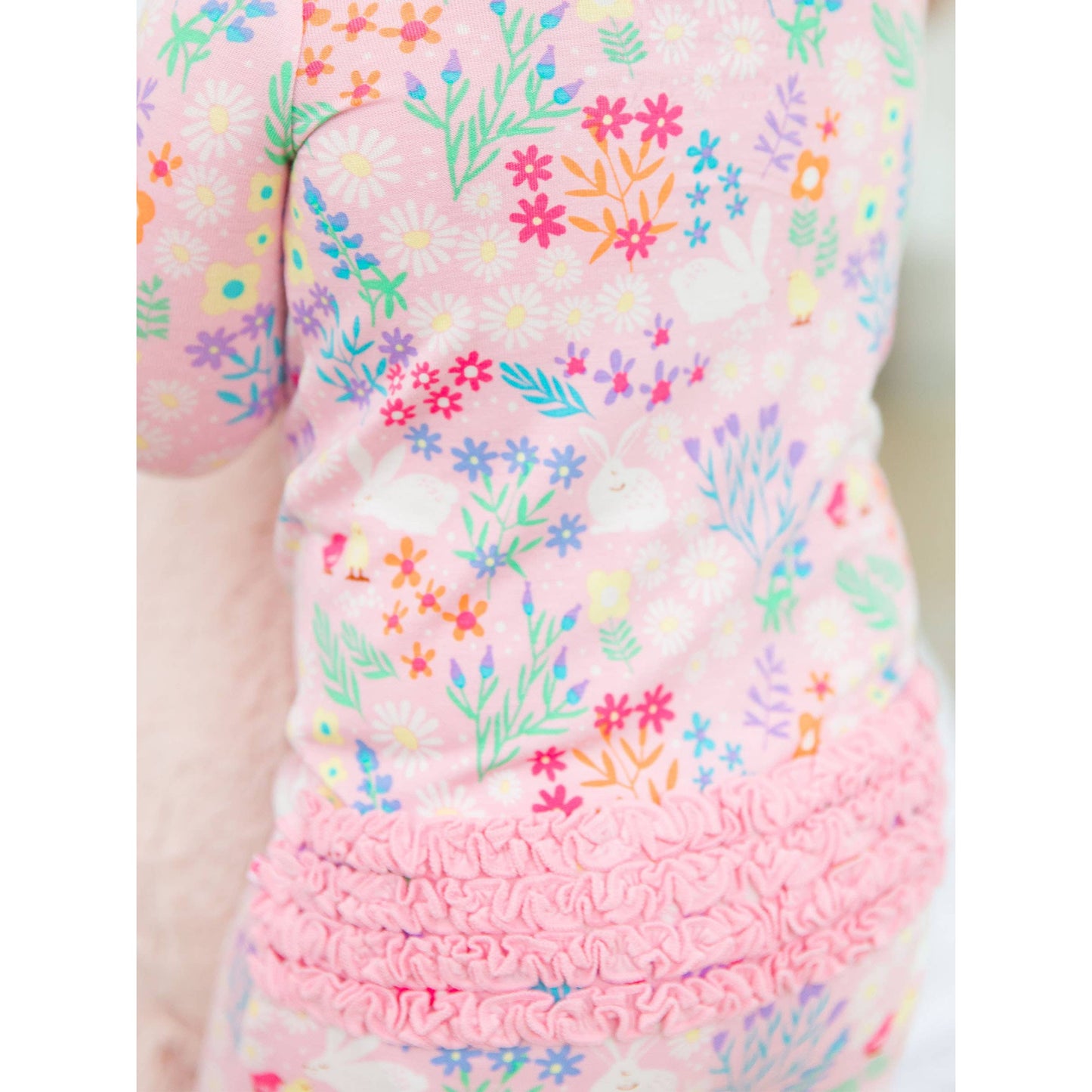 Baby Girls Bunny and Friends Bamboo Viscose Footed Ruffle One Piece Pajama