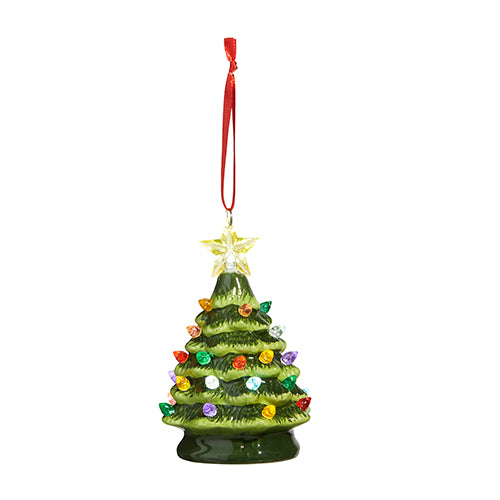 5.25" Vintage Green Lighted Tree Ornamanet