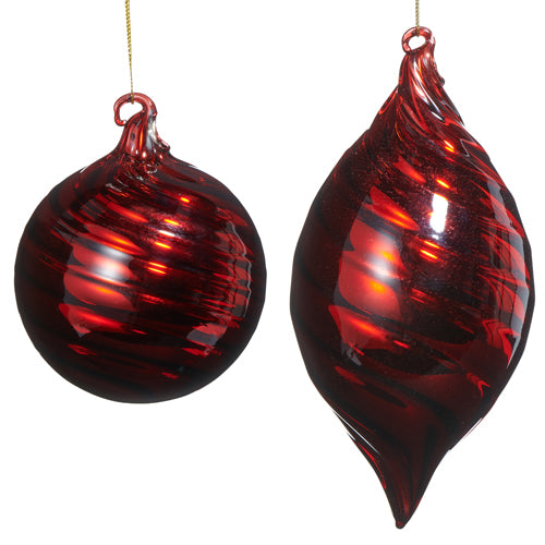 5" Red Swirl Blown Glass Ornament