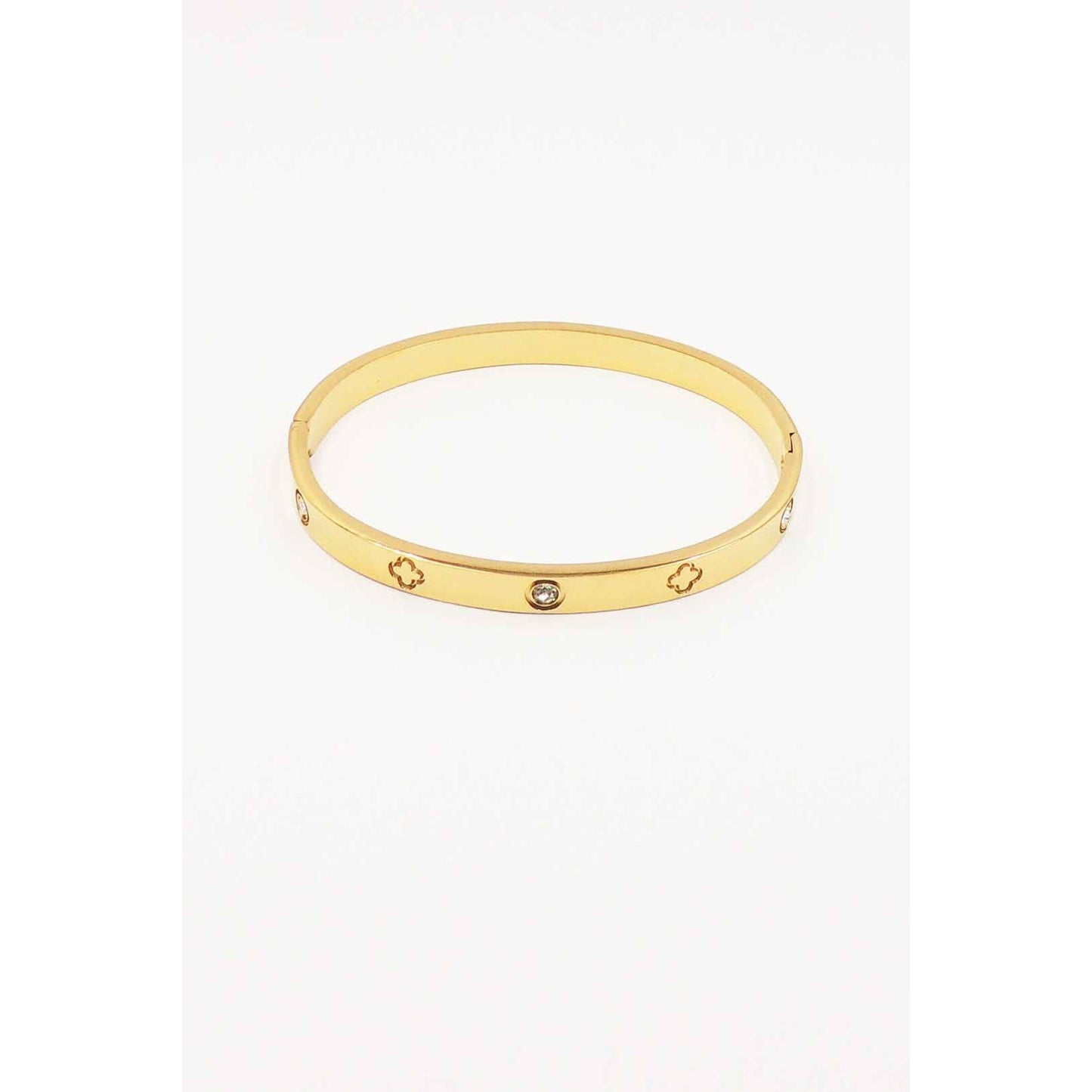 Stainless Steel Clover with Rhinestone Bangle Bracelet
