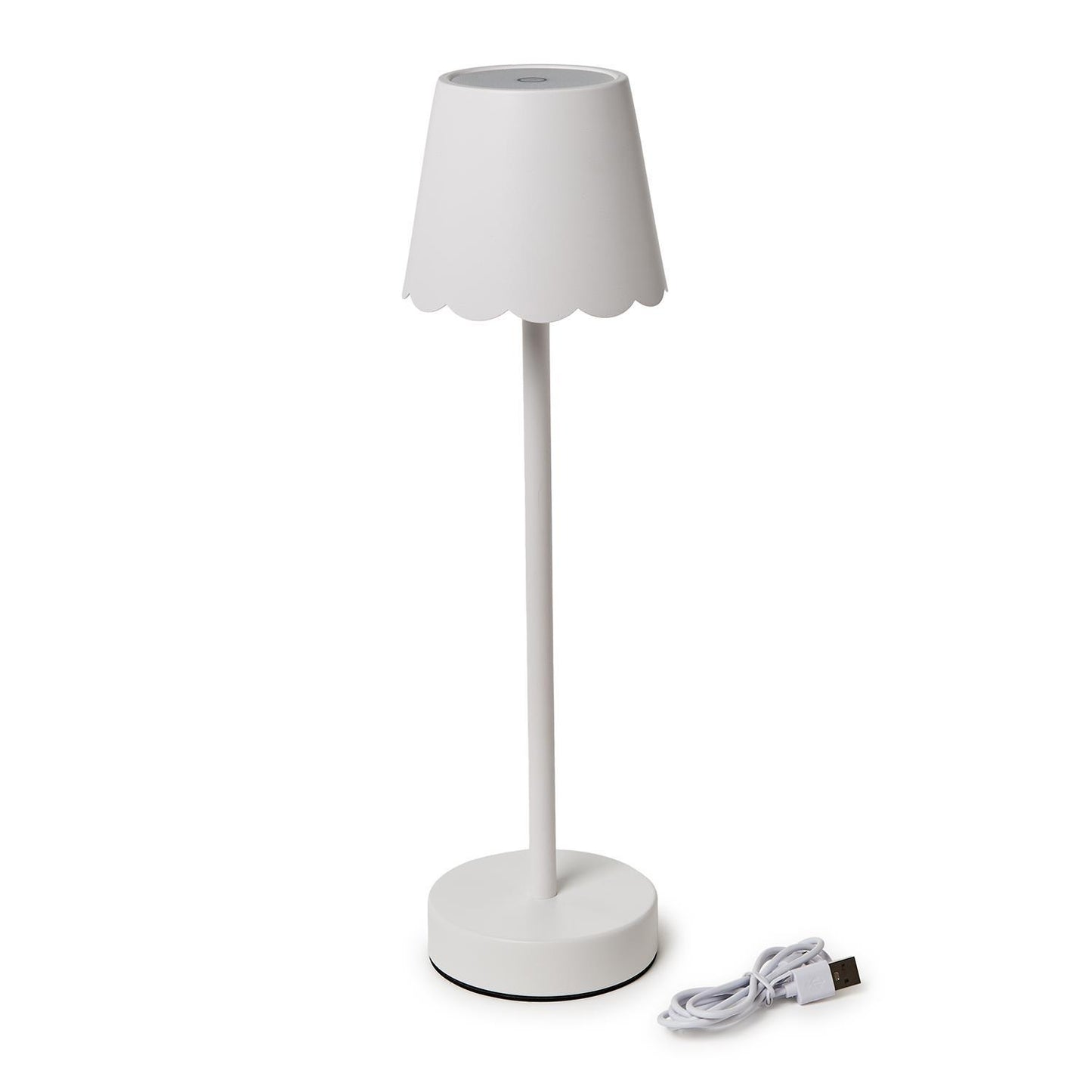 White LED Cordless Table Lamp with Scalloped Edge Shade in Gift Box