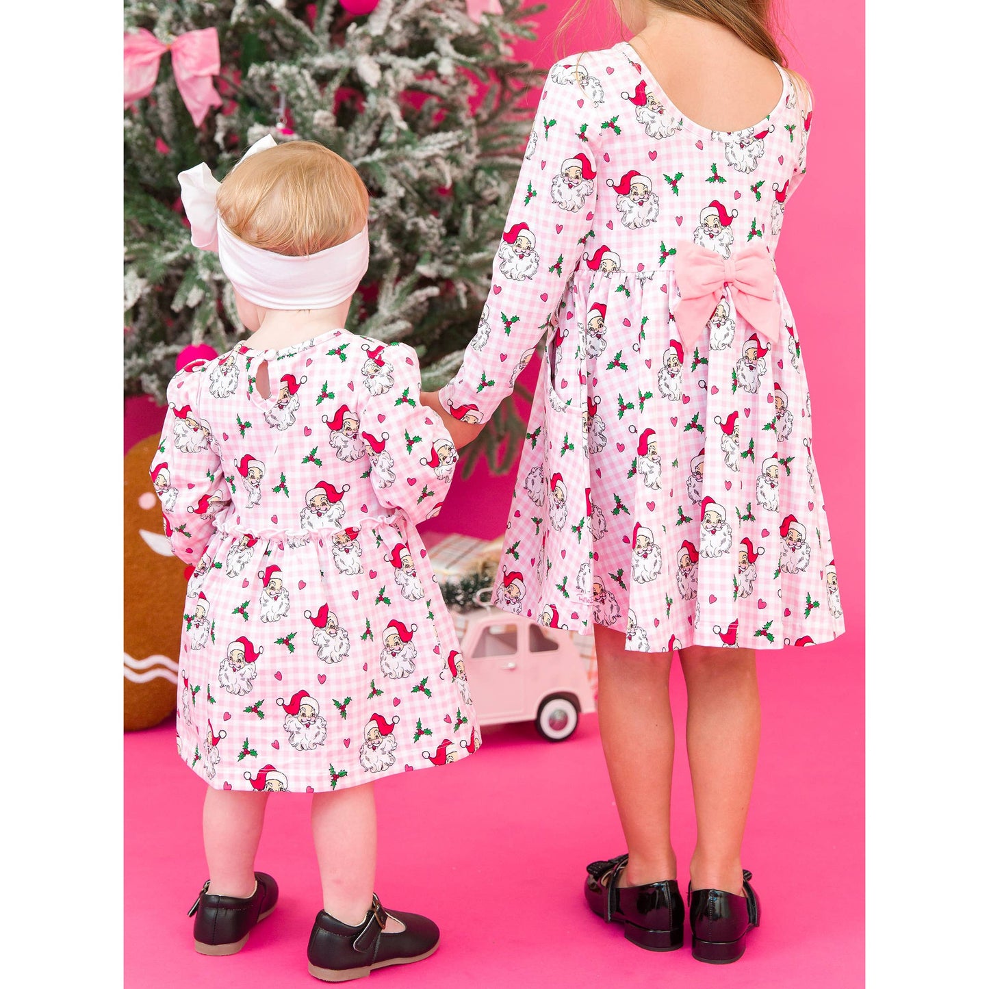 Girls Dear Santa Knit Long Sleeve Twirl Dress