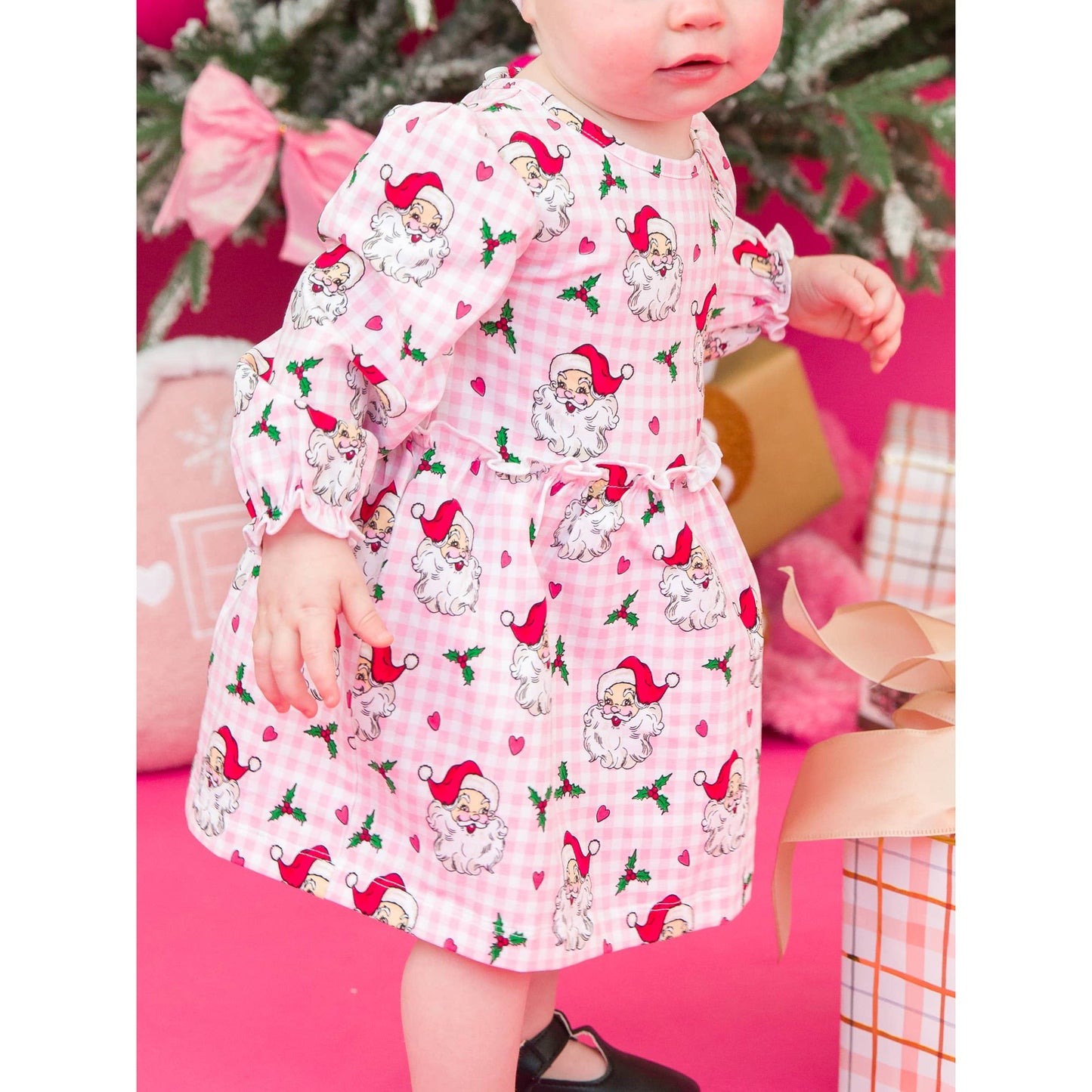 Baby Girls Dear Santa Knit Long Sleeve Skirted Romper
