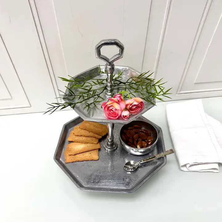 Silver 2-Tier Octagon Stand