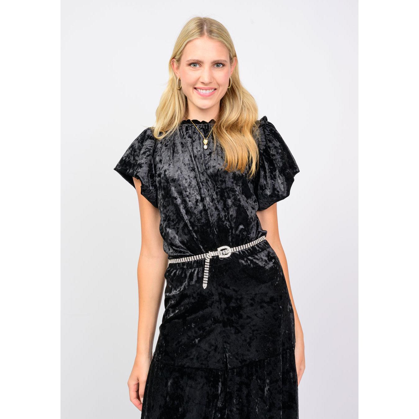 Solid Velvet Flounce Top by Ivy Jane