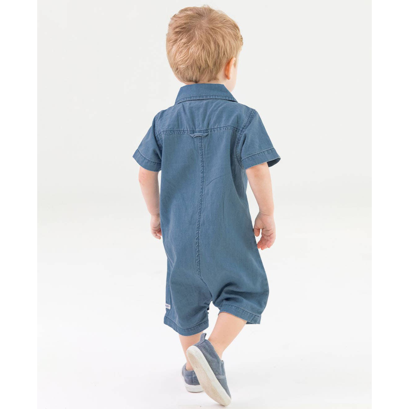 Baby Boys Light Wash Denim Button-Up Romper
