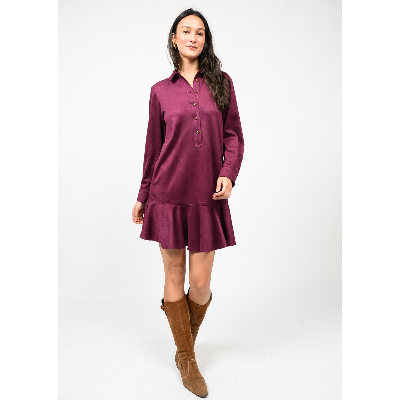 Suede Swing Shirtdress - Wine