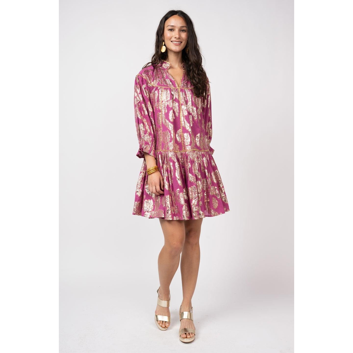 Metallic Roses Swing Dress