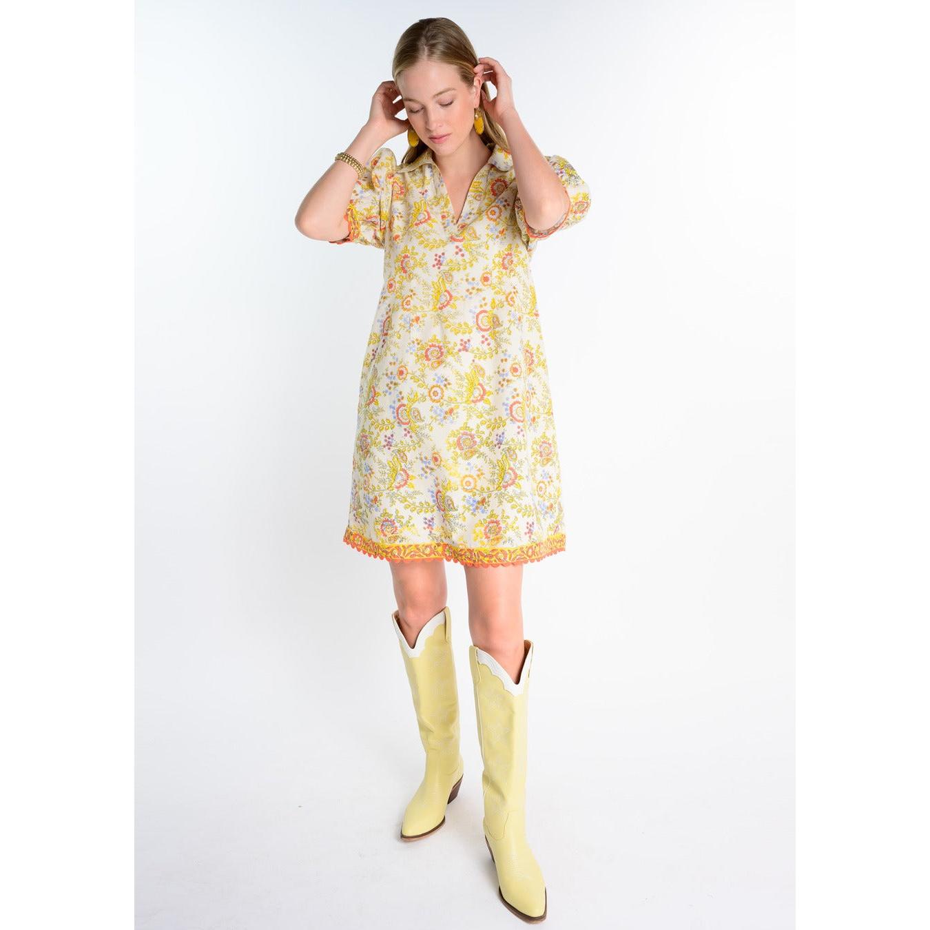 Bordered Block Print Shift Dress