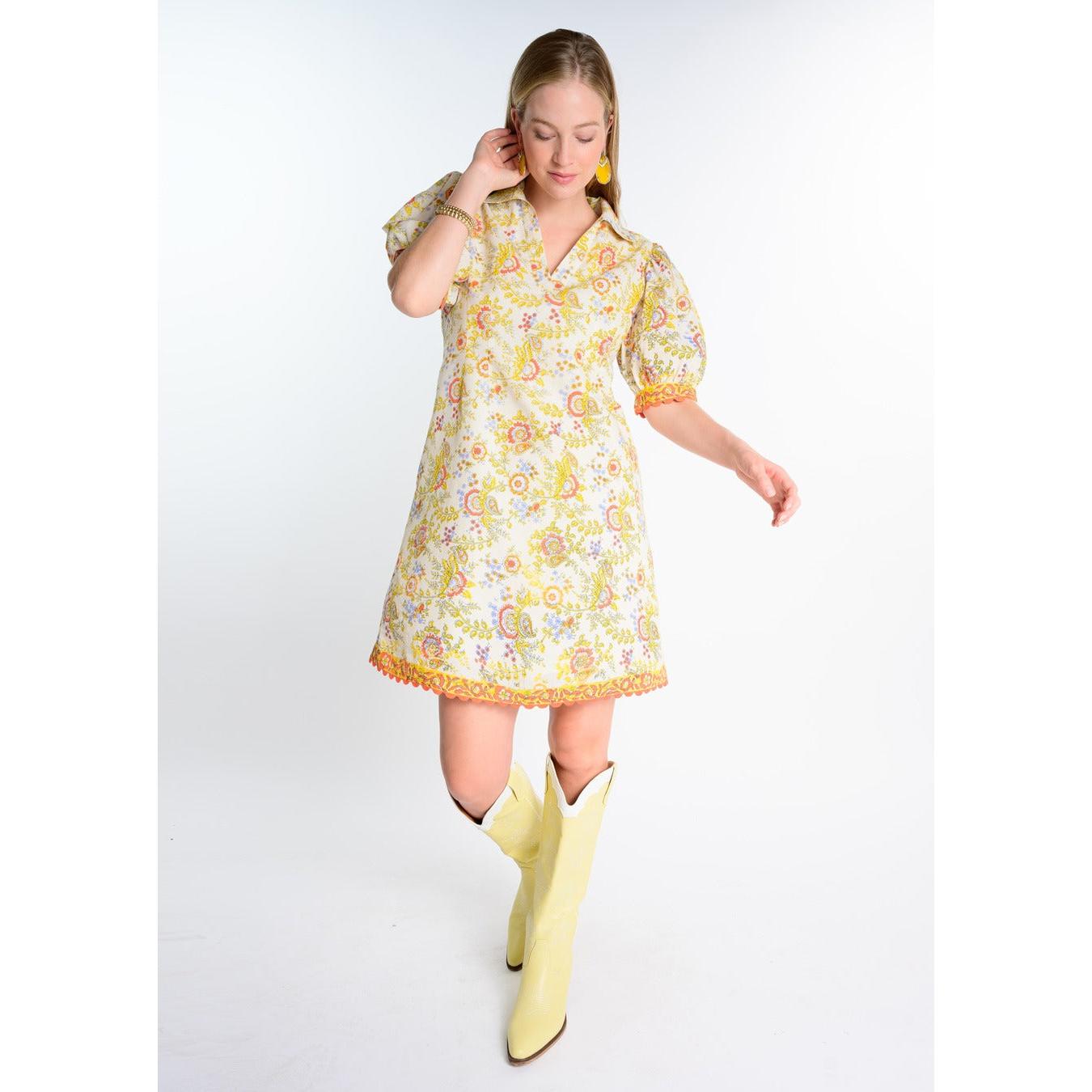 Bordered Block Print Shift Dress