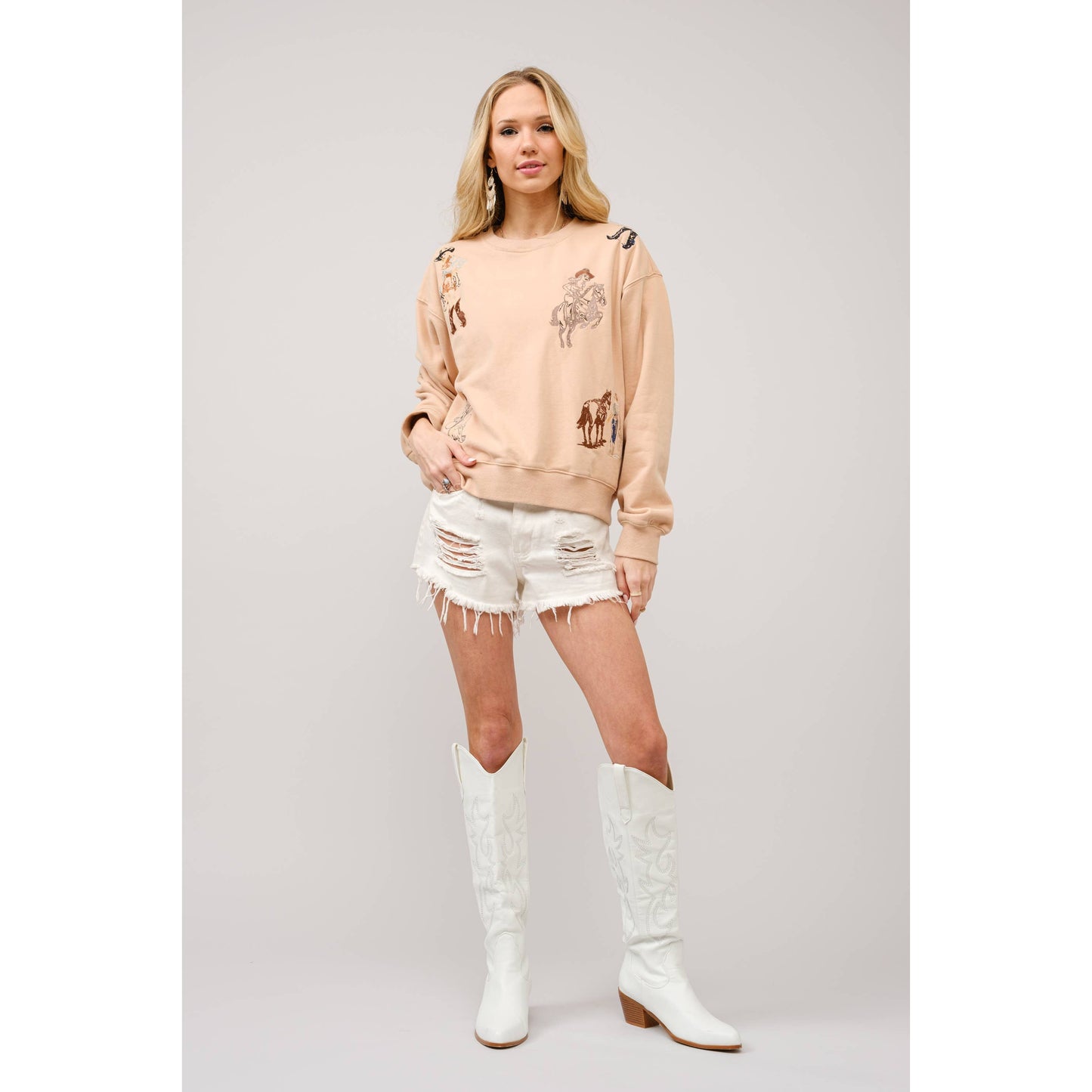 Western Motif Embroidered Graphic Sweatshirt