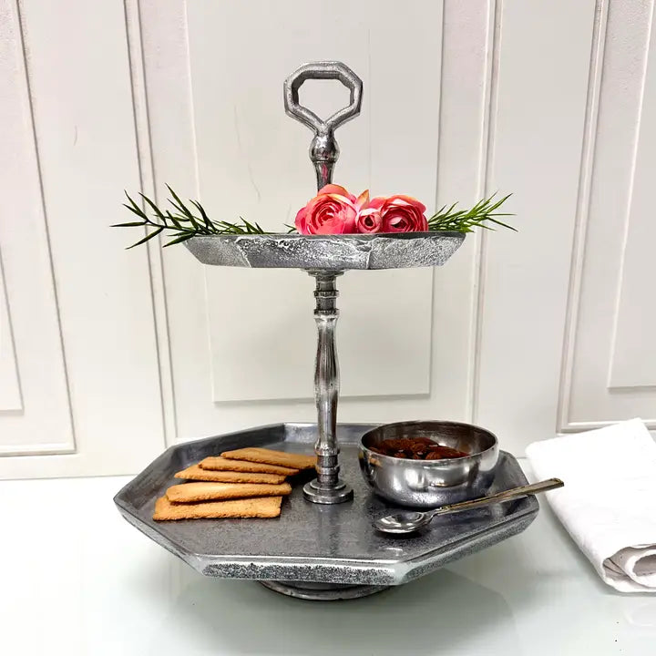 Silver 2-Tier Octagon Stand