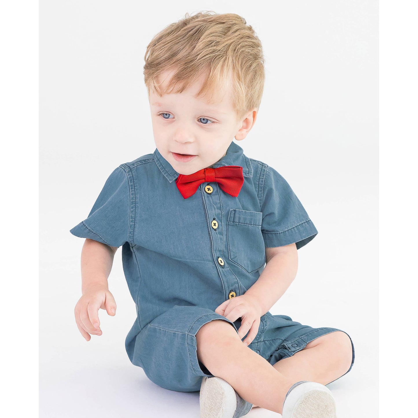 Baby Boys Light Wash Denim Button-Up Romper