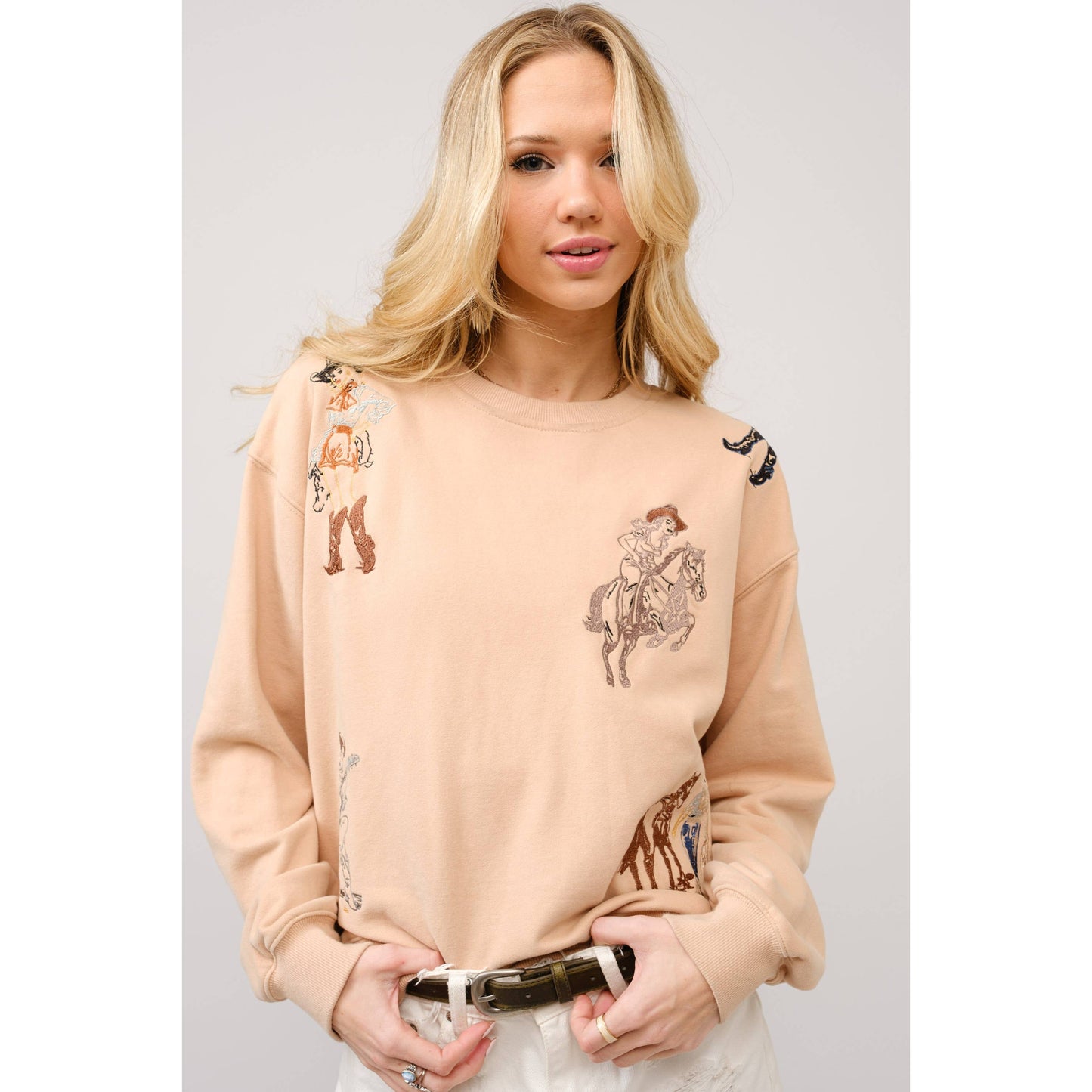 Western Motif Embroidered Graphic Sweatshirt