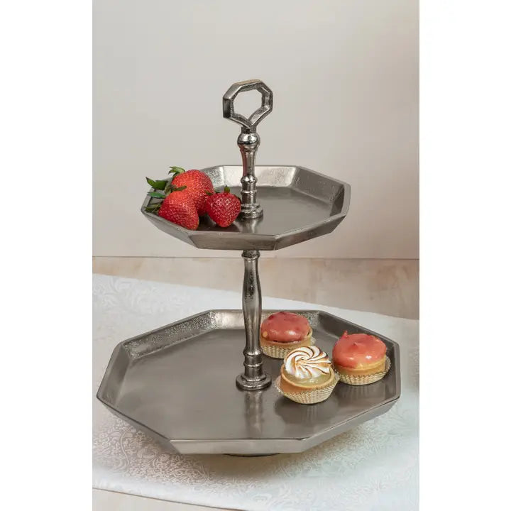 Silver 2-Tier Octagon Stand