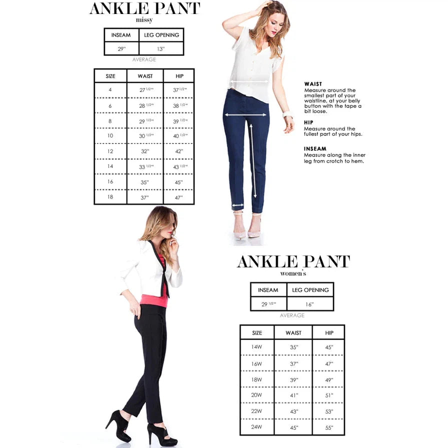 Pull-On Ankle Pant w/Real Front & Back Pockets - Midnight