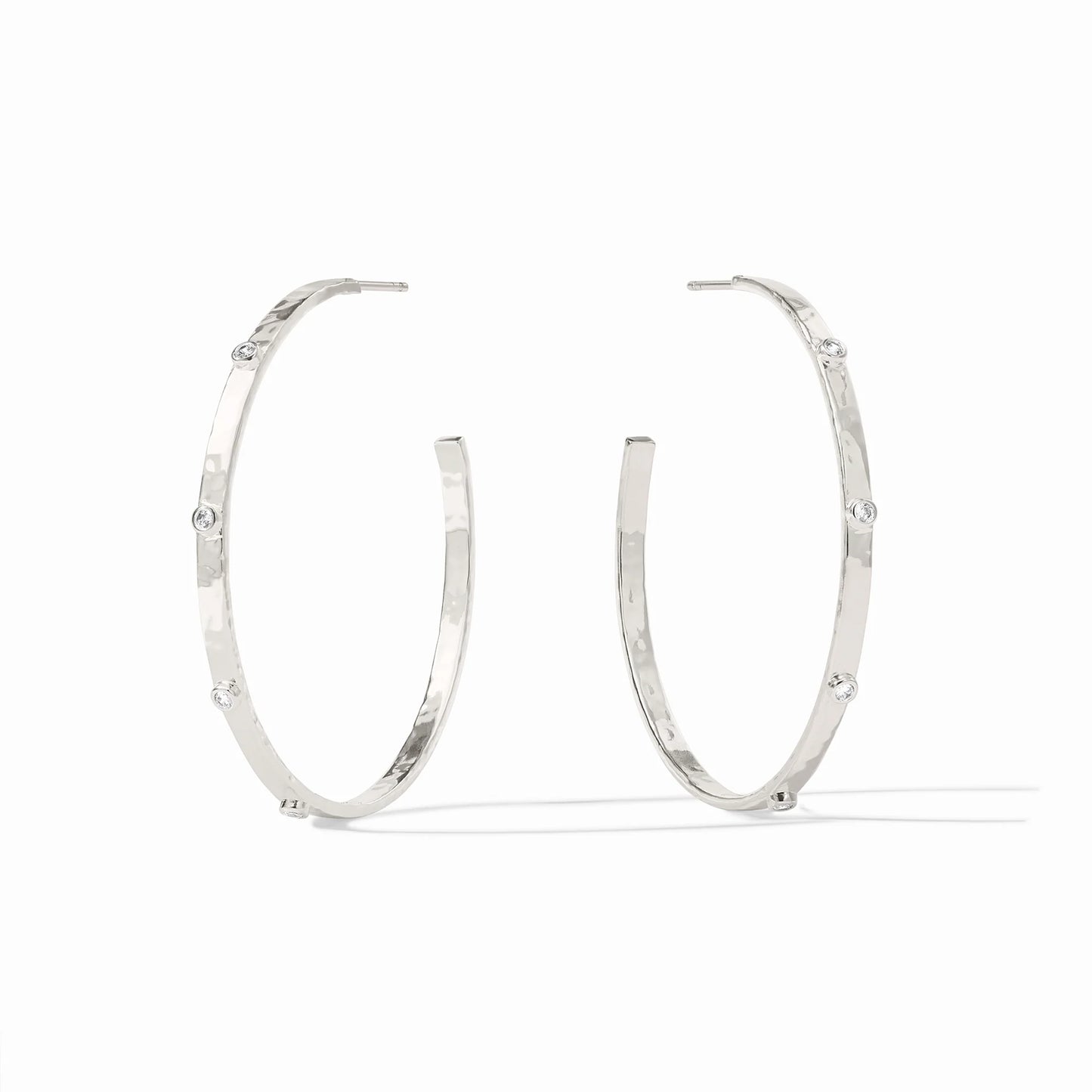 Crescent Stone Silver Hoop