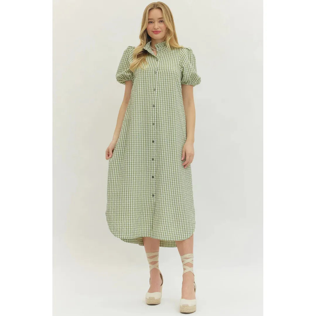 Entro Seersucker Check Maxi Dress-matcha SM