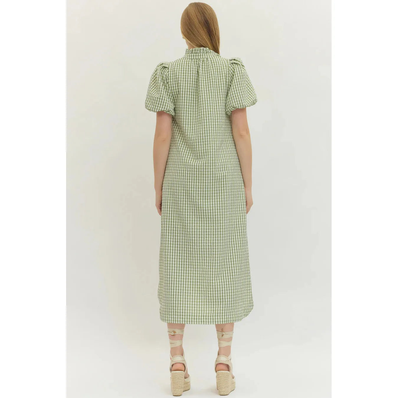 The Maren Seersucker Check Maxi Dress – Matcha