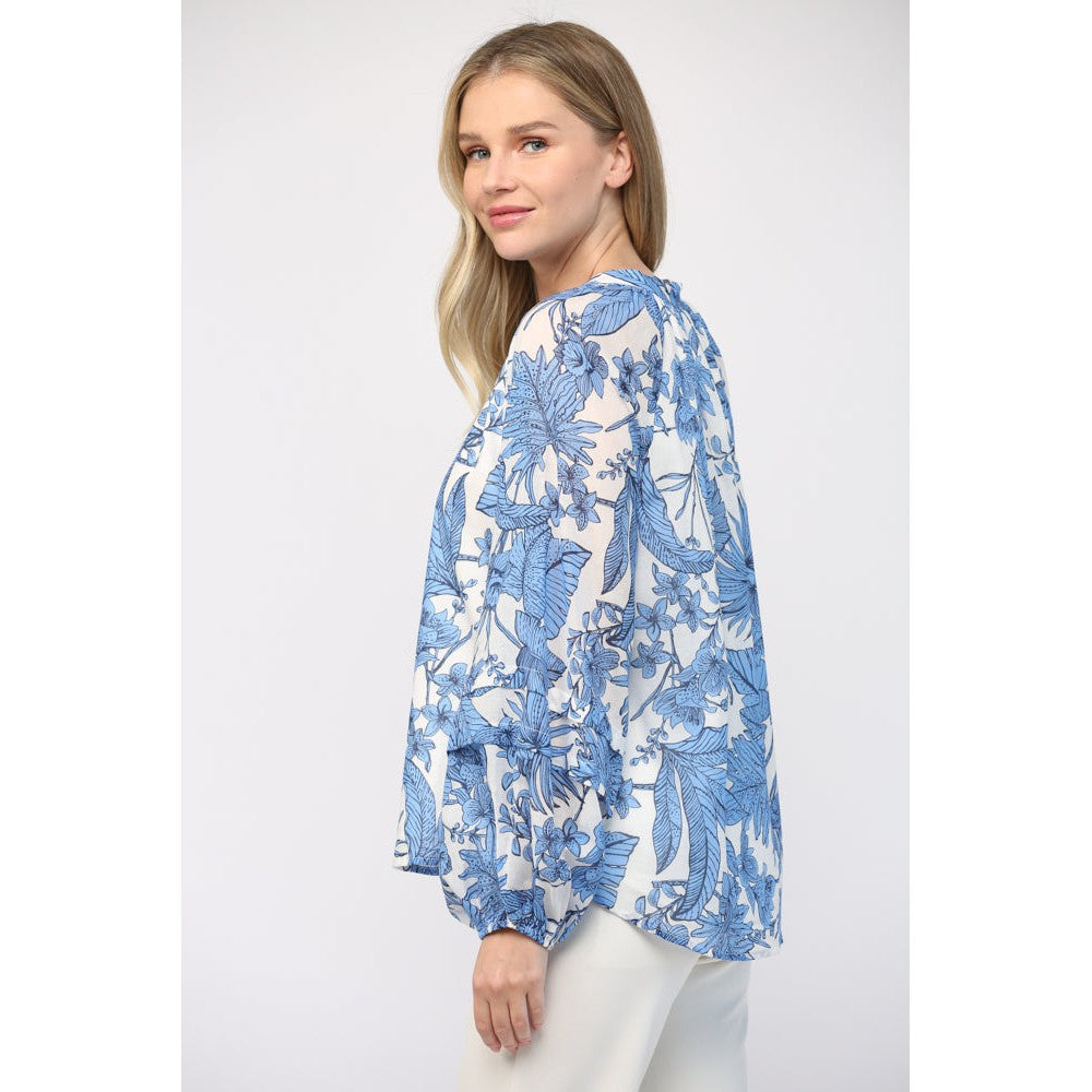 Blue & White Tropical Voile Blouse