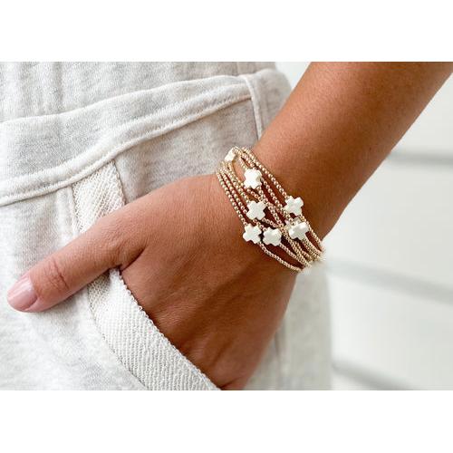 Signature Cross Gold Pattern 2mm Bead Bracelet - Turquoise