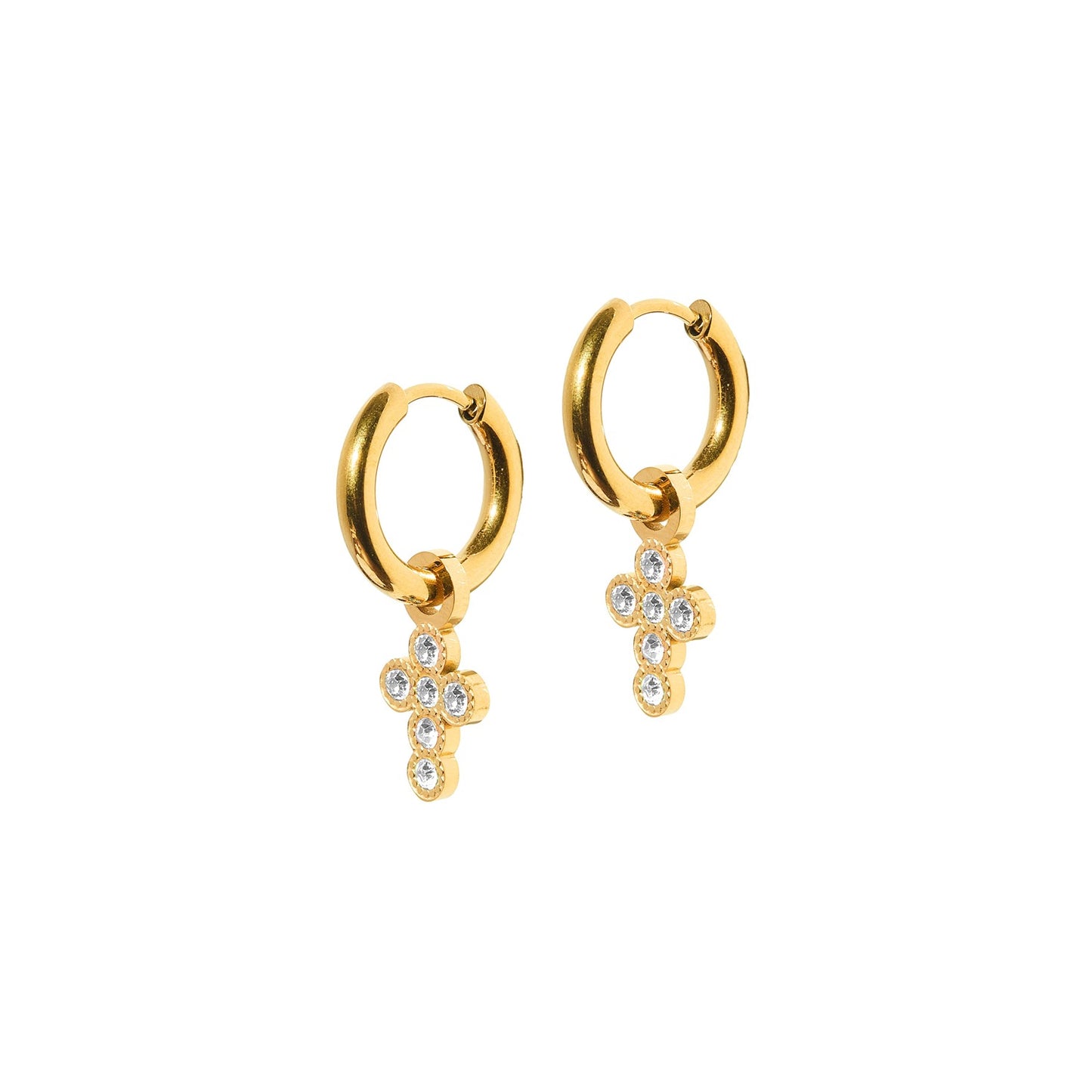 Huggie Charm Earrings - Esther Cross Clear - EDC