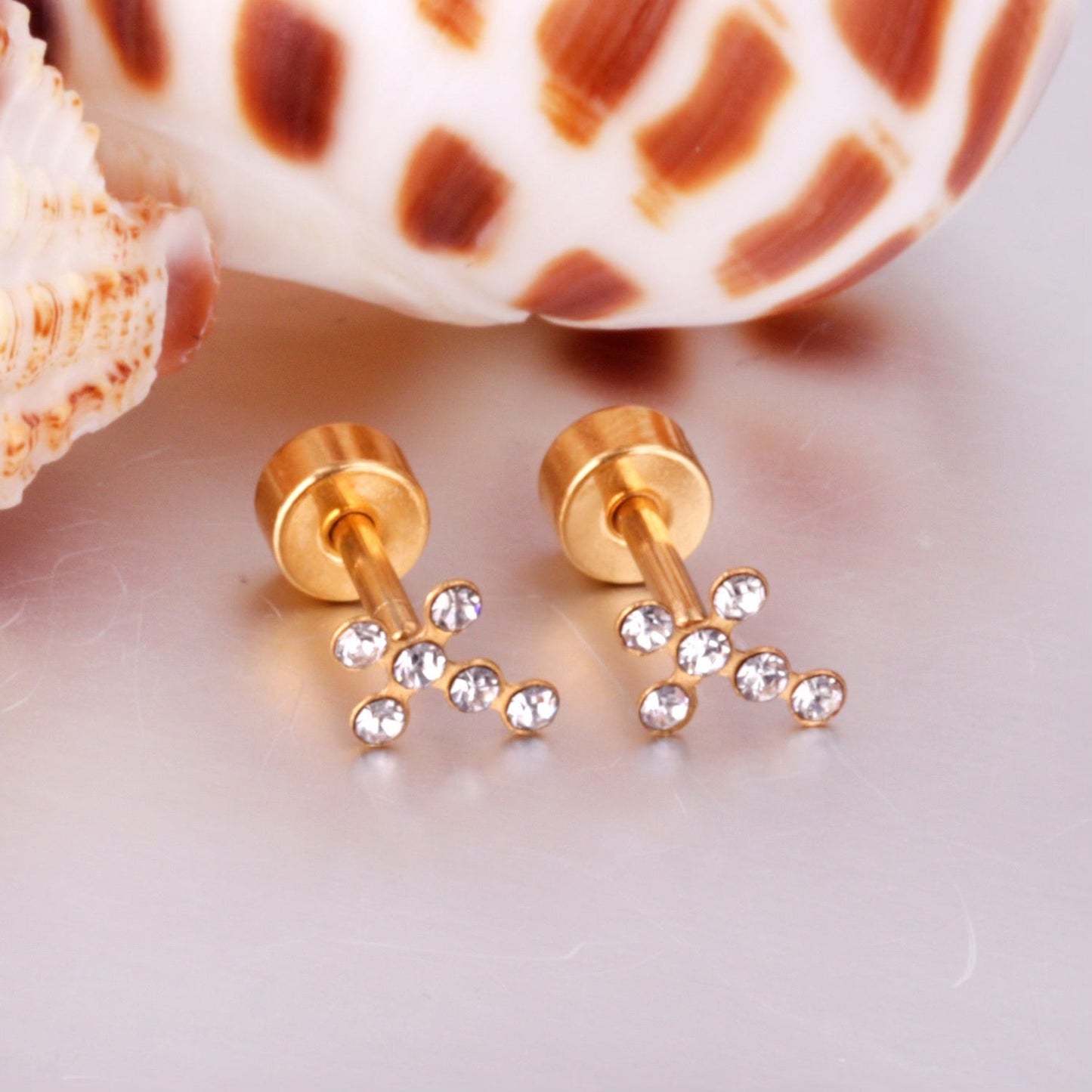 Screwback Stud - Clara Cross - Gold