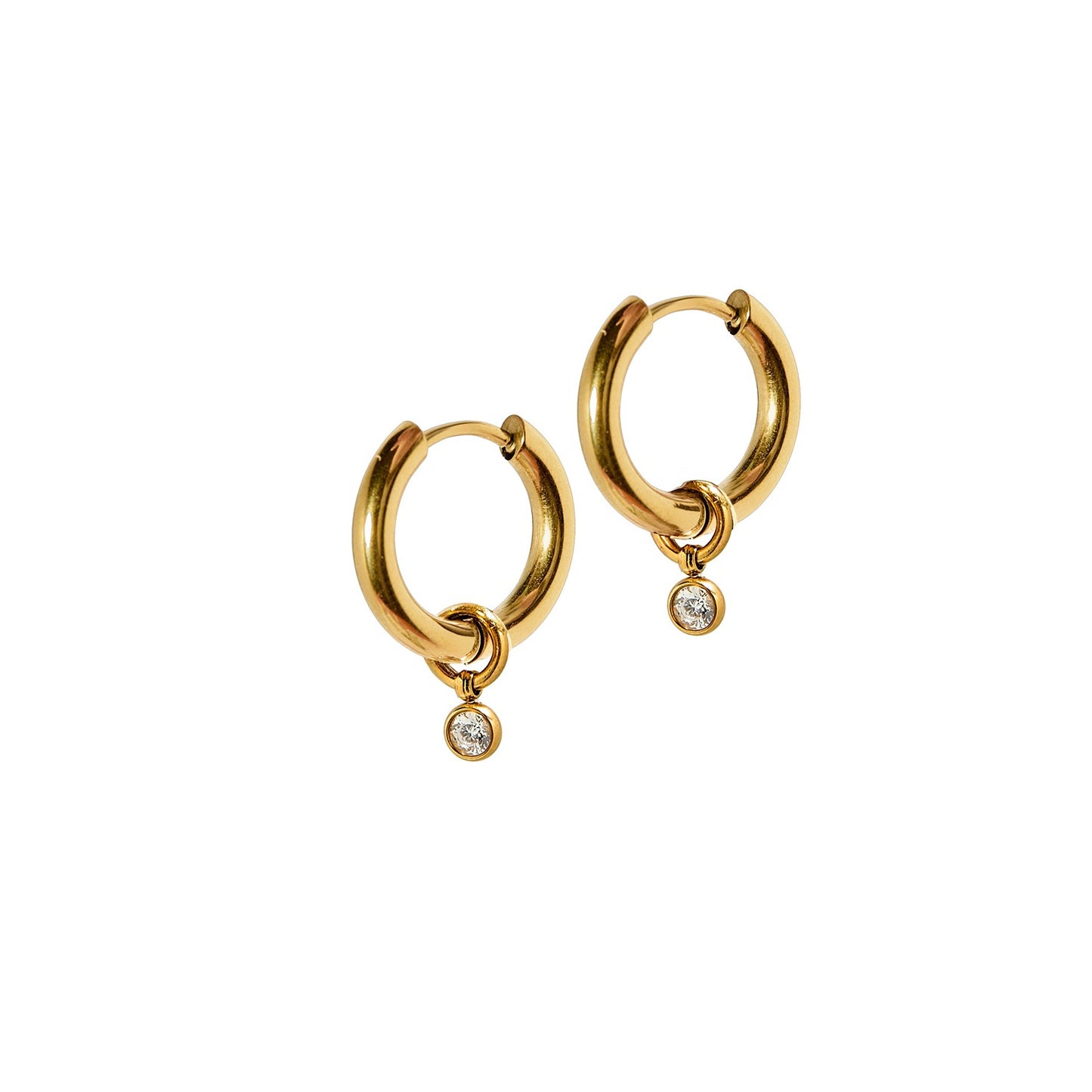 Huggie Charm Earrings - Celine Gold