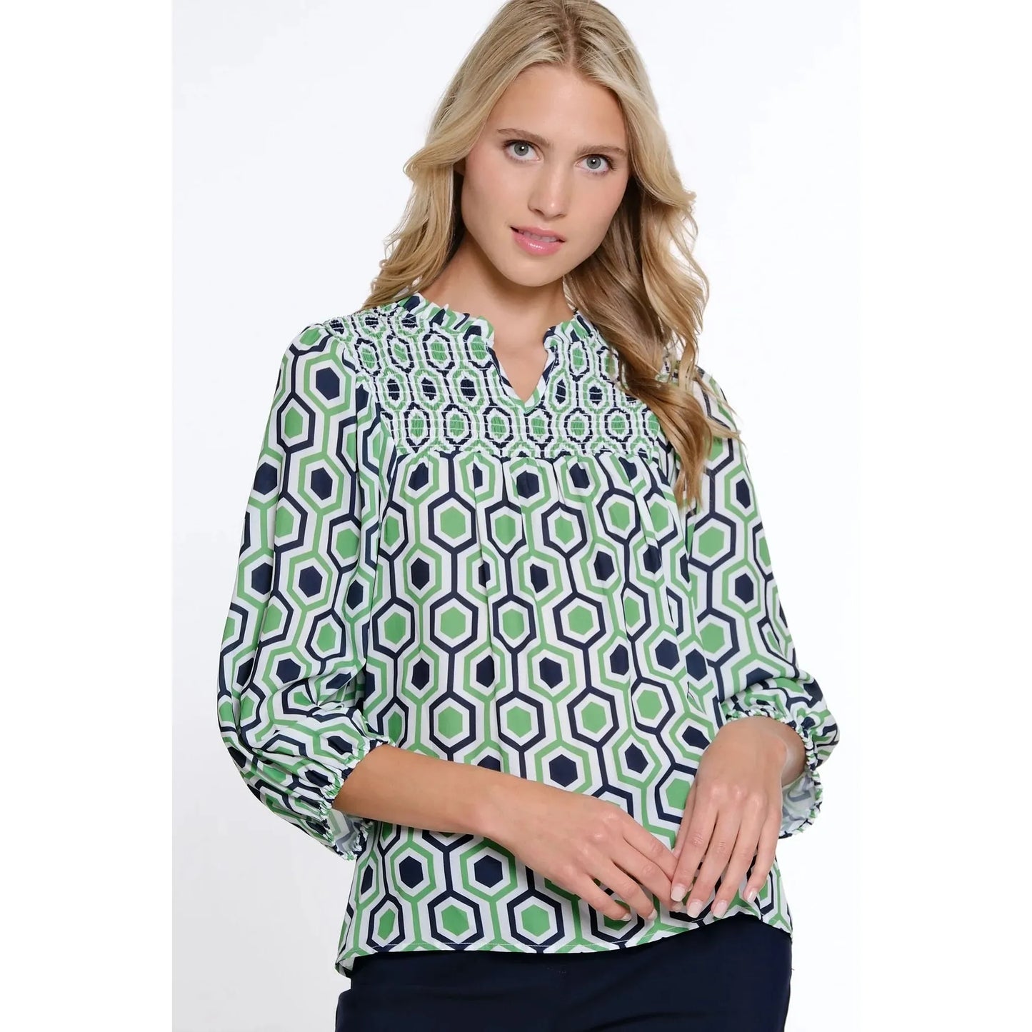 Ruffle Neck Print Top - Multi
