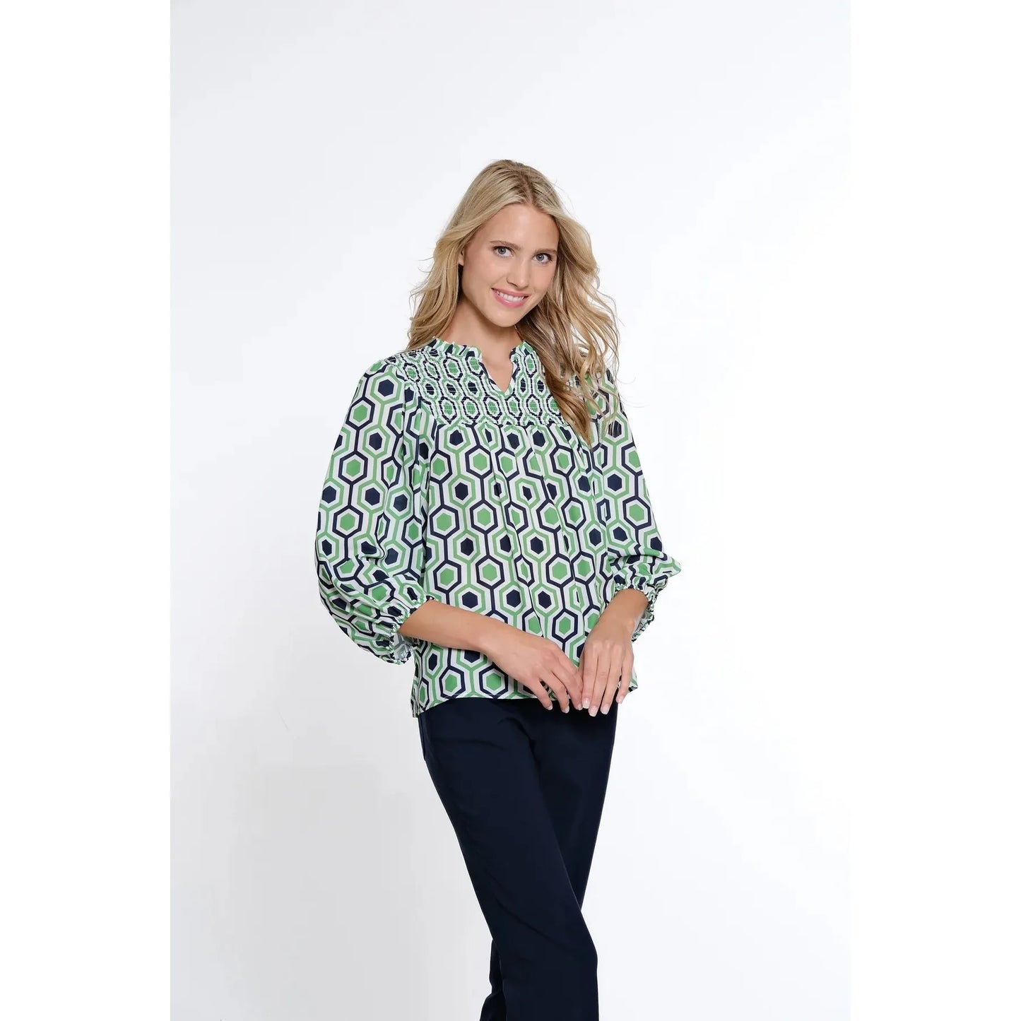 Ruffle Neck Print Top - Multi
