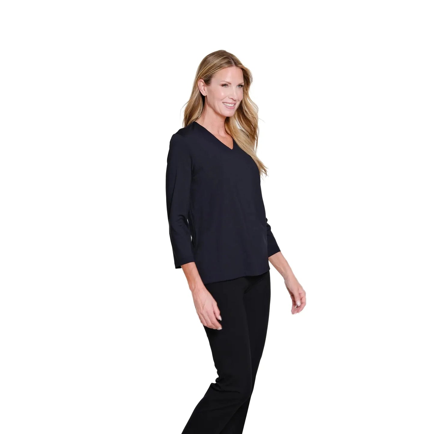 3/4 Sleeve V-Neck Top - Black