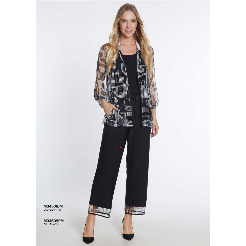 Multiples Drawstring Elastic Waist Inseam Pocket Ankle Pant with Hem Band