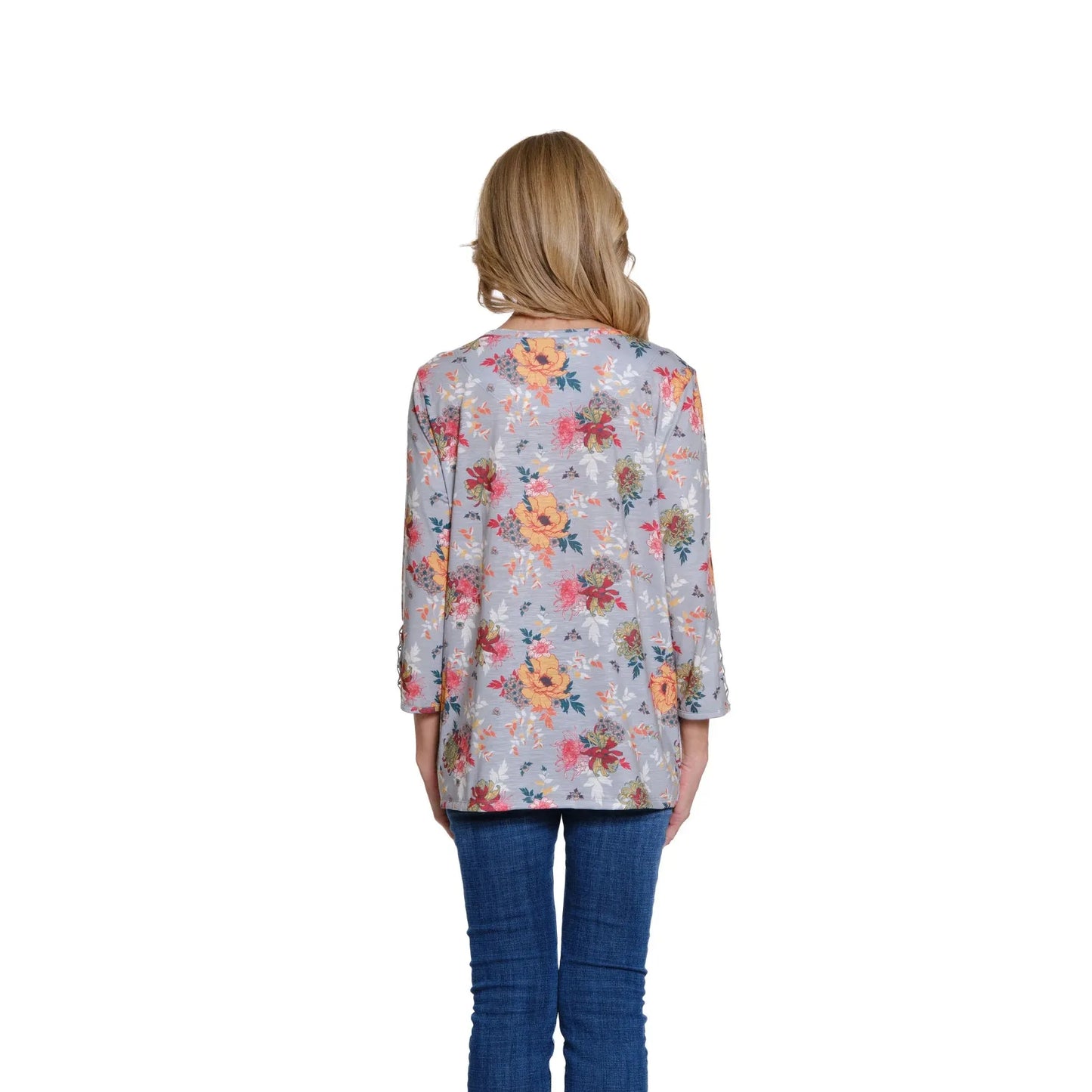 Printed Knit Top with Lace Trim - Multi